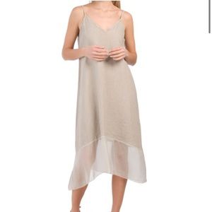 Light Brown Linen Dress with Textured Pattern on the Bottom